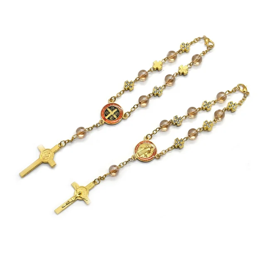 Gold Cross Rosary Bracelet Catholic Holy Beads Hand Accessory Jewelry