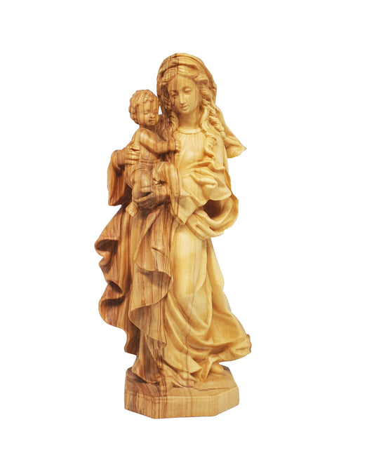 Olive Wood Statue of Virgin Mary and Baby Jesus