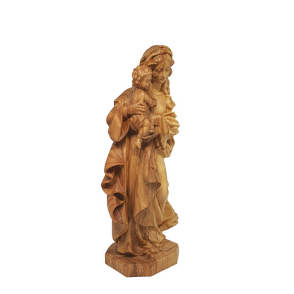 Statue en bois d'olivier de la Vierge Marie et de l'Enfant Jésus