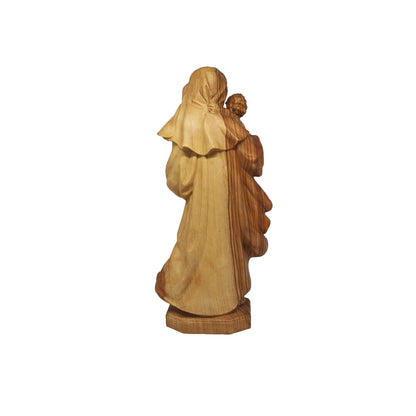 Statue en bois d'olivier de la Vierge Marie et de l'Enfant Jésus