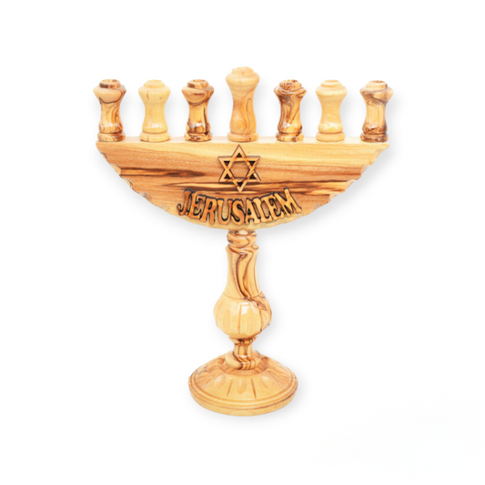 Menorah en bois d'olivier fabriquée à la main