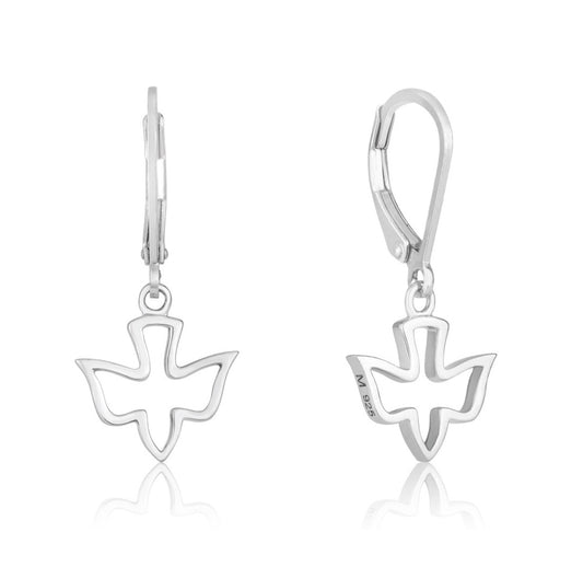 Silver Dove Handing Loop Earrings Symbolising Christian Spirit Holy Land New Jewellery