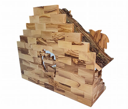 Olive Wood House With Figurines; The Holy Family, Shepherds, and Baby Jesus, Made In Bethlehem