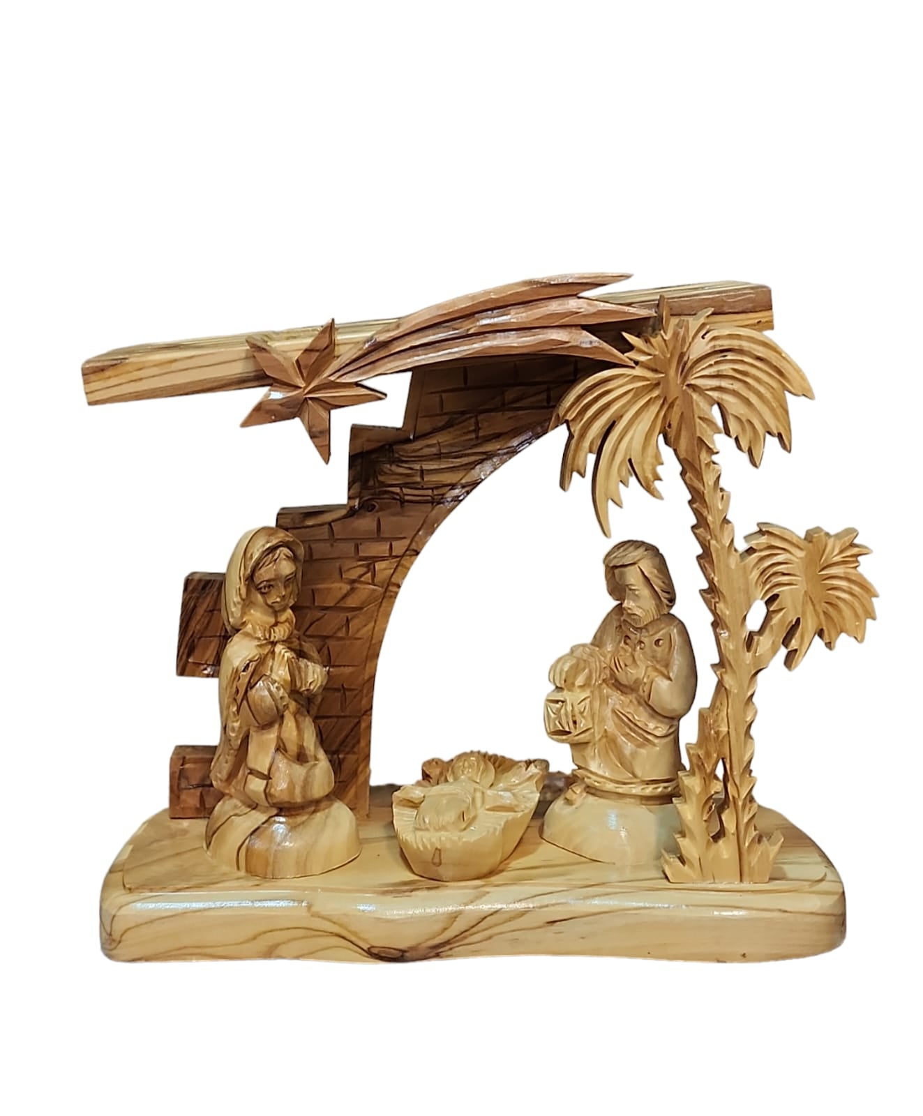 Nativity Scene With Virgin Mary and a Shepard, Made of Olive Wood