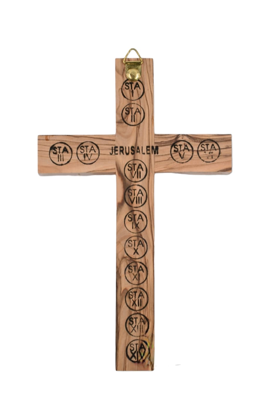 Croix en bois d'olivier, avec terre et encens des Terres Saintes