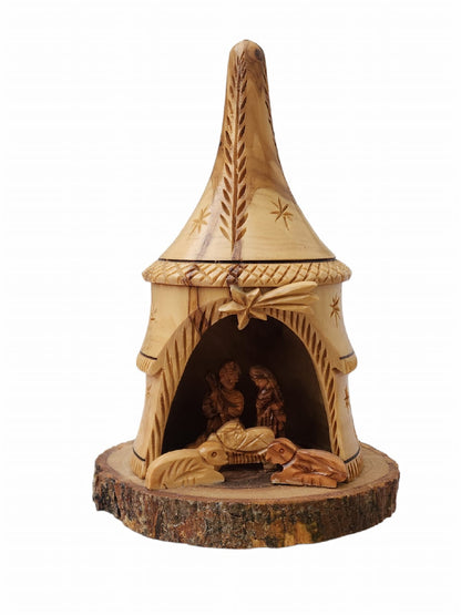 Olive Wood Nativity Grotto Set