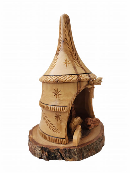 Olive Wood Nativity Grotto Set