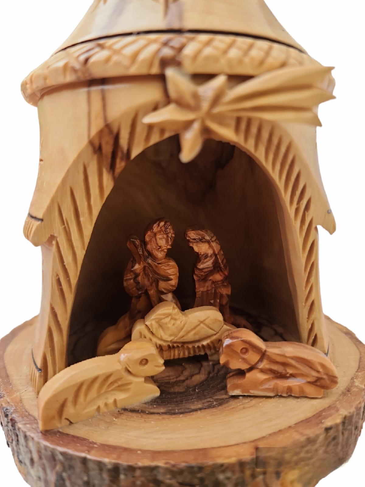 Olive Wood Nativity Grotto Set