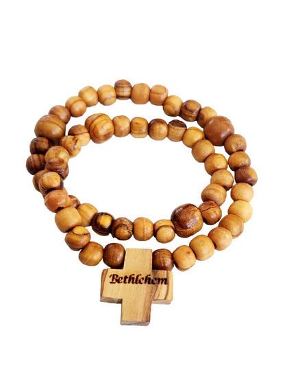 Olive Wood Rosary With A Cross and 'Bethlehem' Engraved