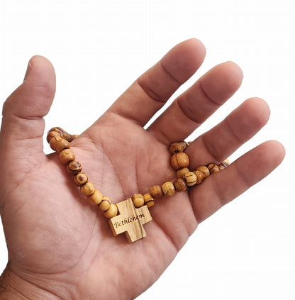 Olive Wood Rosary With A Cross and 'Bethlehem' Engraved