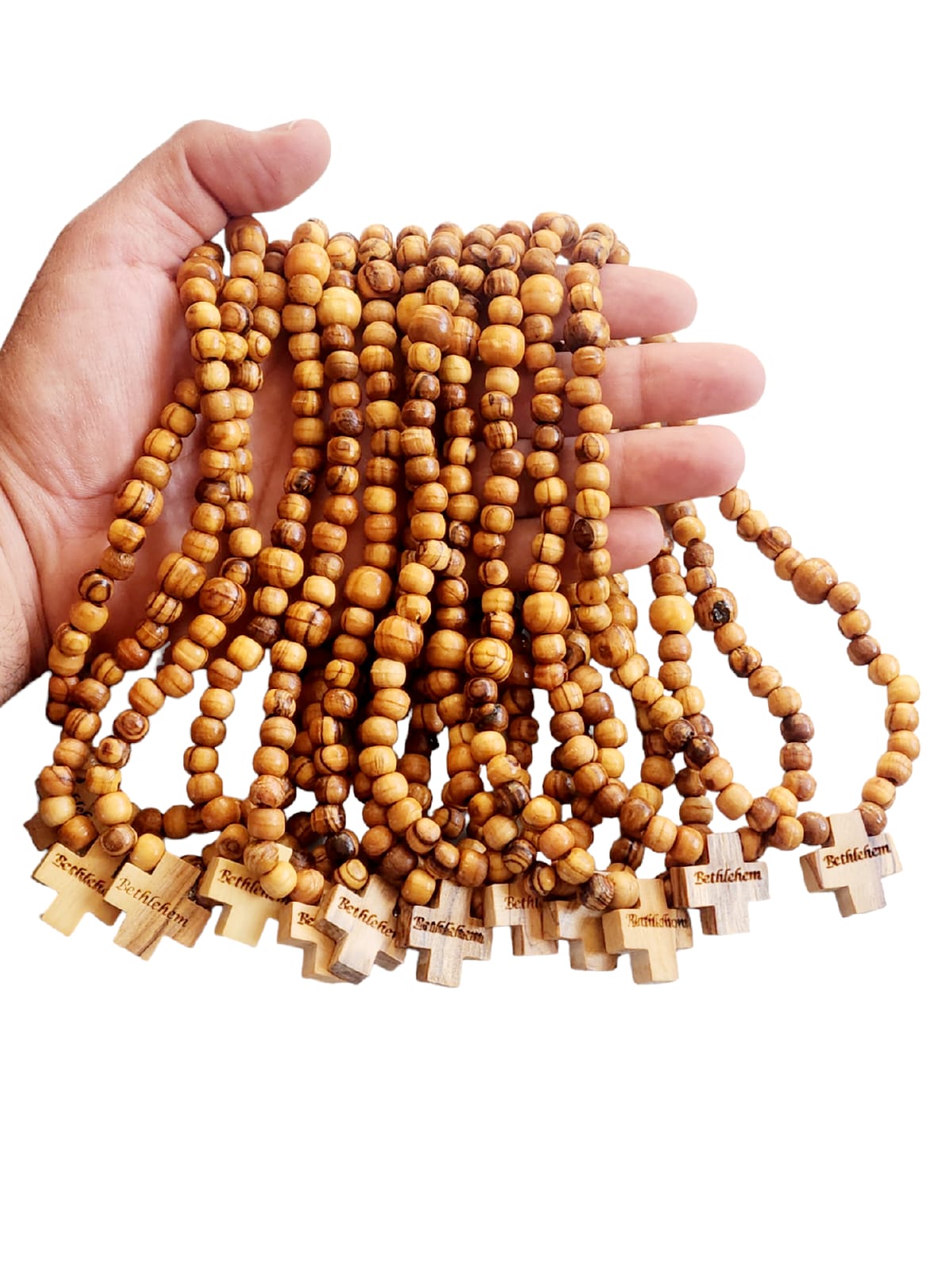 Olive Wood Rosary With A Cross and 'Bethlehem' Engraved