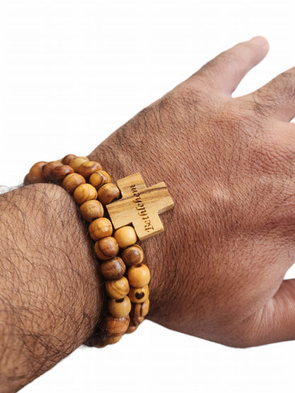 Olive Wood Rosary With A Cross and 'Bethlehem' Engraved