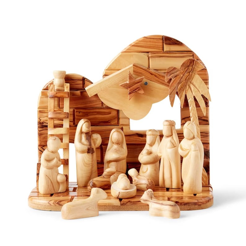 Ensemble de crèche en bois d'olivier