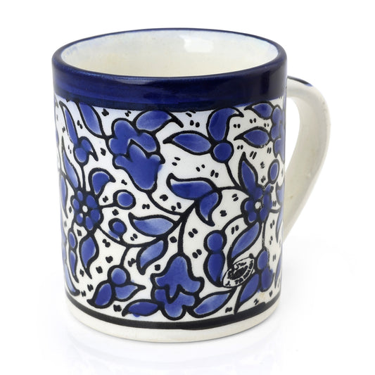 Traditional Ceramic Art Mug of Blue Leaves