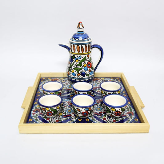 Ceramic Art 6-piece Cup Set With A Tray and A kettle