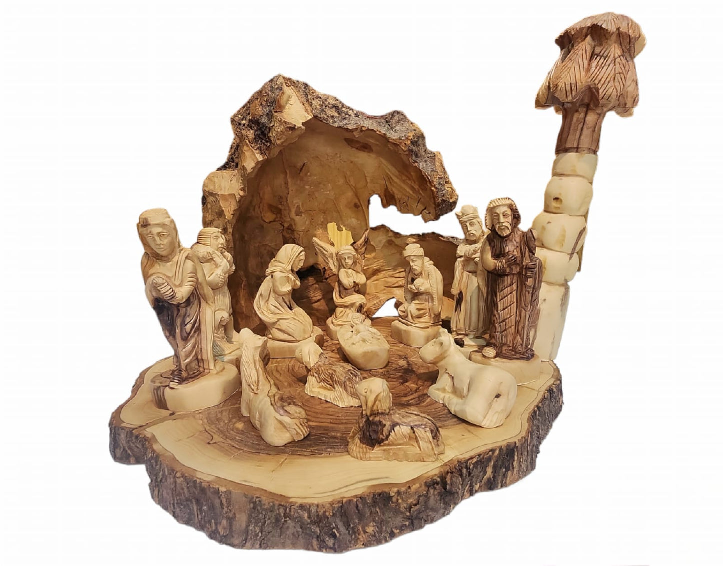 Crèche De Noël Sculptée En Bois D'Olivier