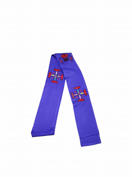 Jerusalem Cross Scarf, Handmade Embroidery, Purple