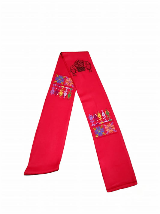 Tabgha Art Scarf, Handmade Embroidery, Red