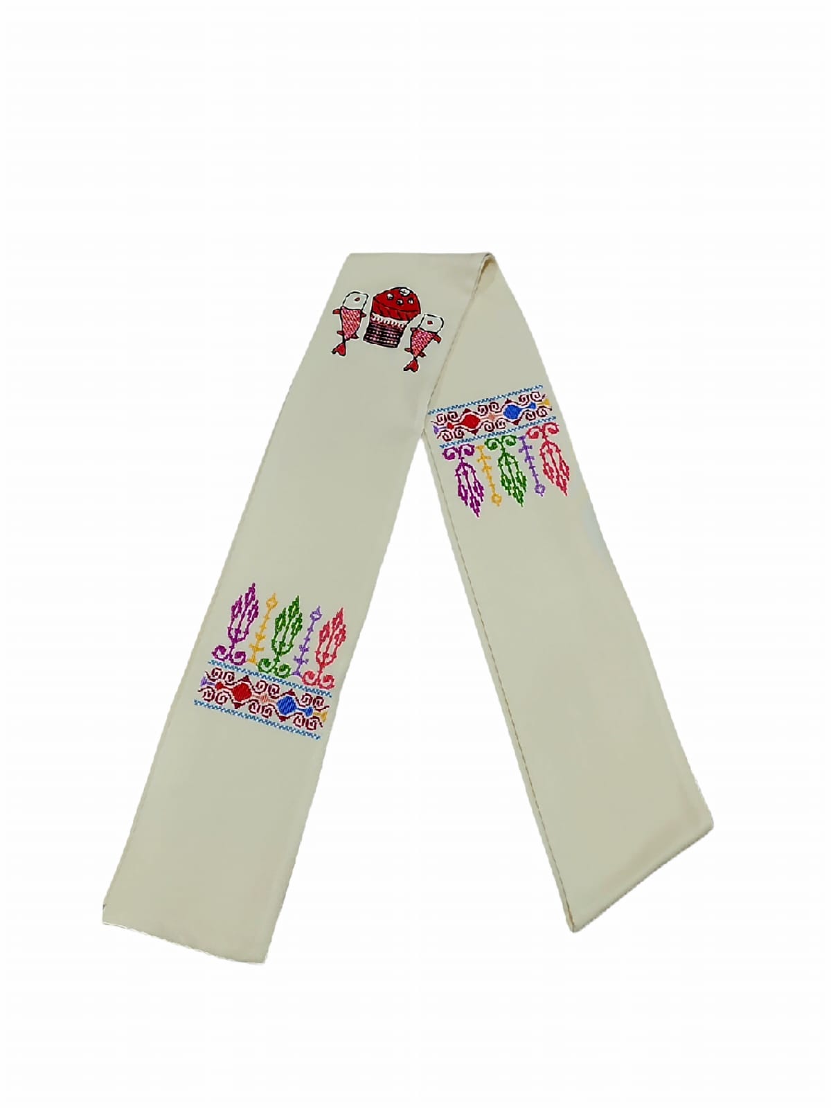 Tabgha Art Scarf, Handmade Embroidery, White