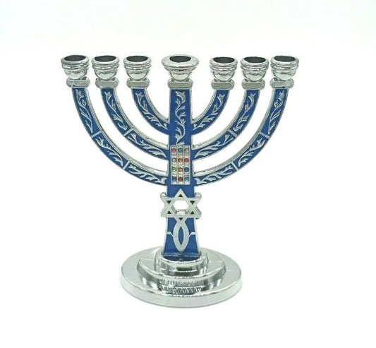 Menorah 7 Branches Argent Bleu