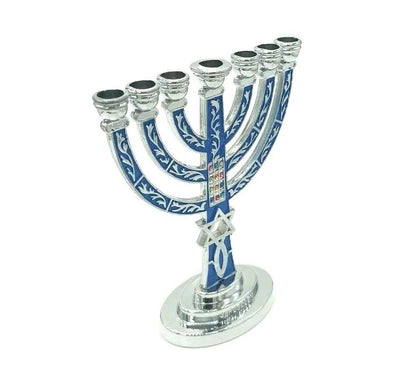 Menorah 7 Branches Argent Bleu