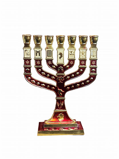 Menorah Rouge &amp; Or 7 Branches