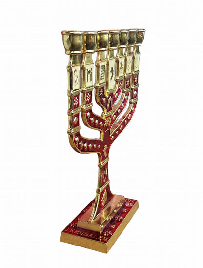 Menorah Rouge &amp; Or 7 Branches