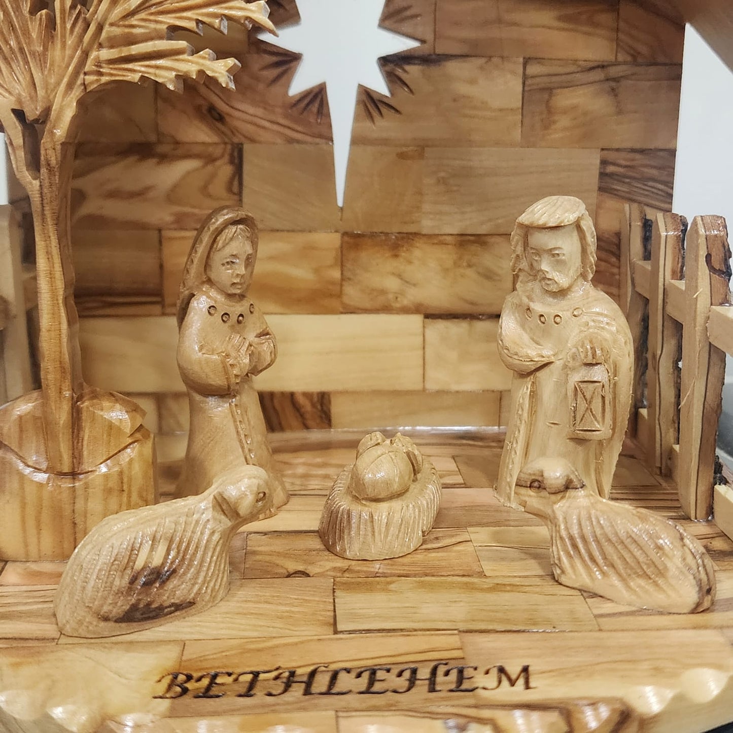 Large Holy Nativity Scene Carved From Olive Wood Firgurine