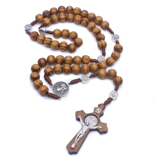 Olive Wood Rosary With Mini Icons and Wooden Cross