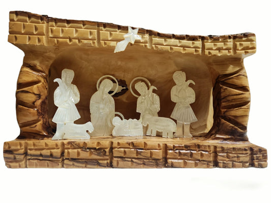 The Nativity Scene Made From Mother of Pearls & Olive Wood