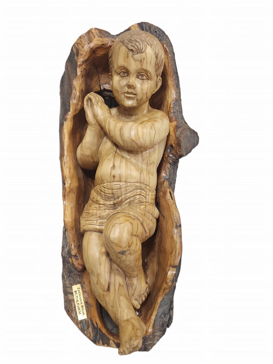 Baby Jesus In The Manger Hand-Carved In Olive Wood