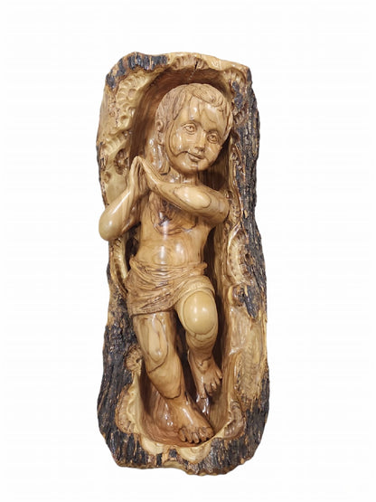 Baby Jesus In The Manger Hand-Carved In Olive Wood