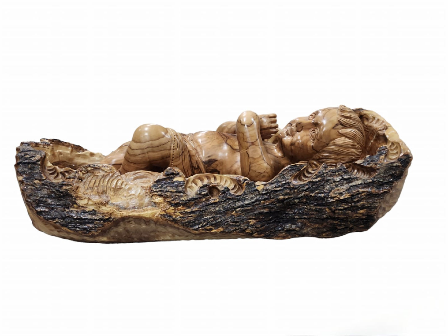 Baby Jesus In The Manger Hand-Carved In Olive Wood