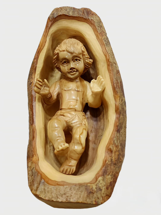 Baby Jesus In The Manger Hand-Carved In Olive Wood