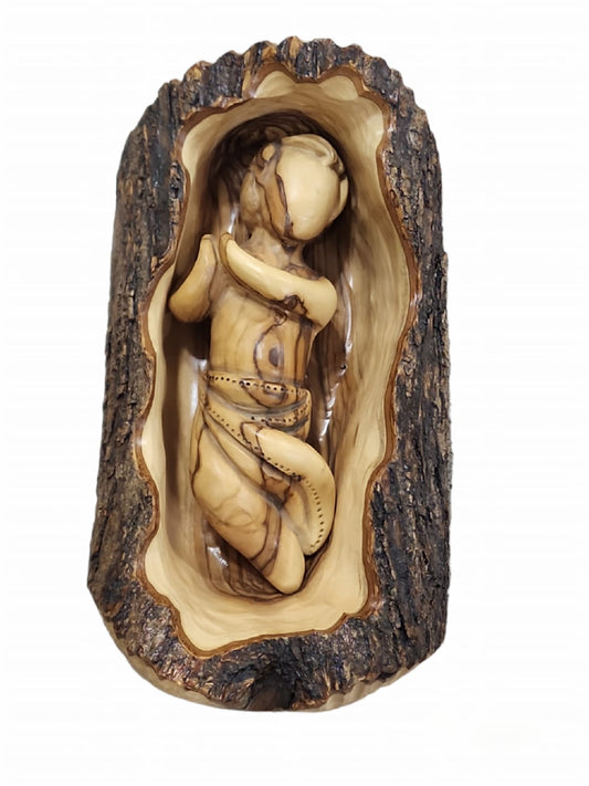 Minimal Baby Jesus In The Manger Hand-Carved In Olive Wood