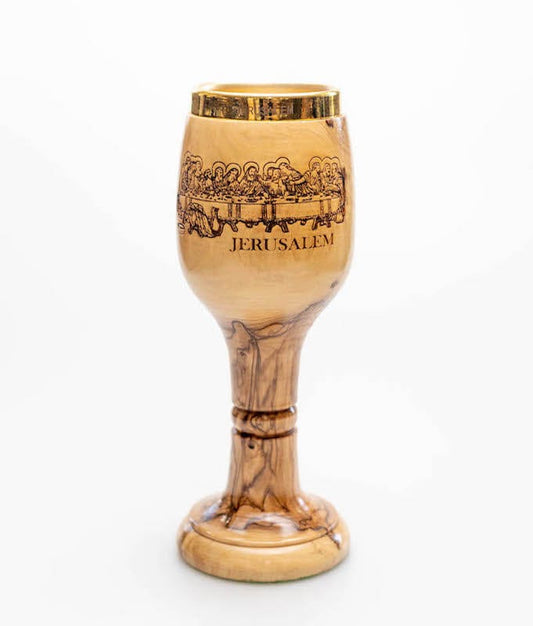 Olive Wood Wine Cup, The Last Supper Laser Drawing