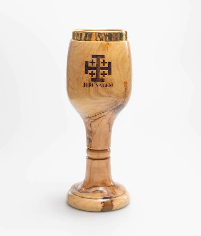 Olive Wood Wine Cup, The Last Supper Laser Drawing