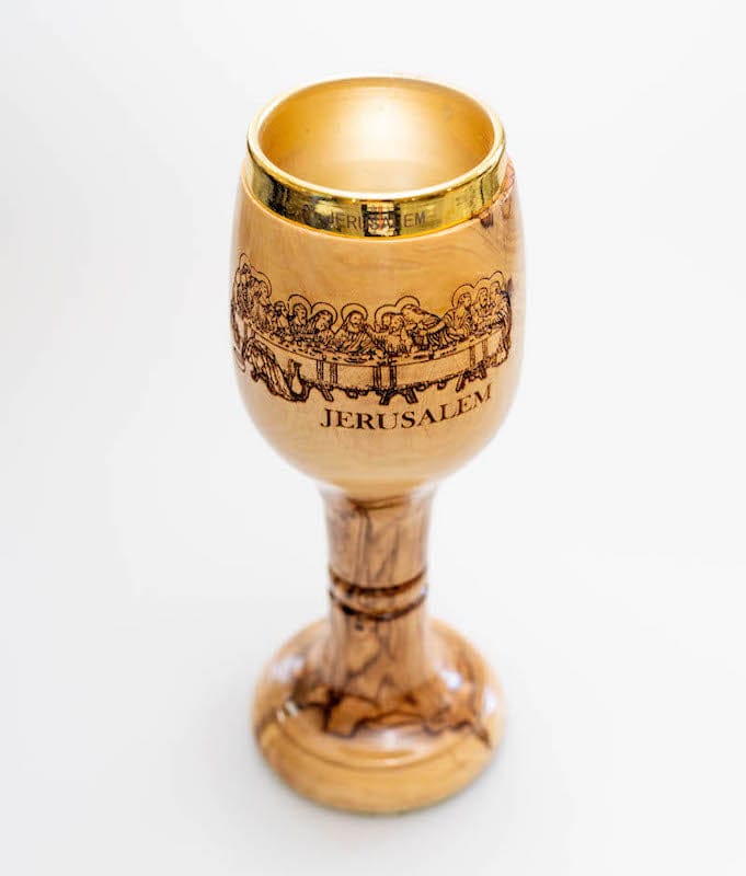 Olive Wood Wine Cup, The Last Supper Laser Drawing