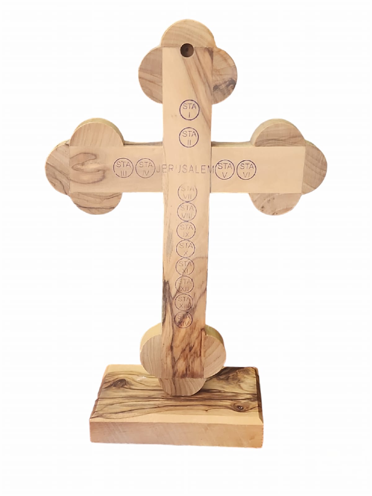 Croix en bois d'olivier, avec terre et encens des Terres Saintes