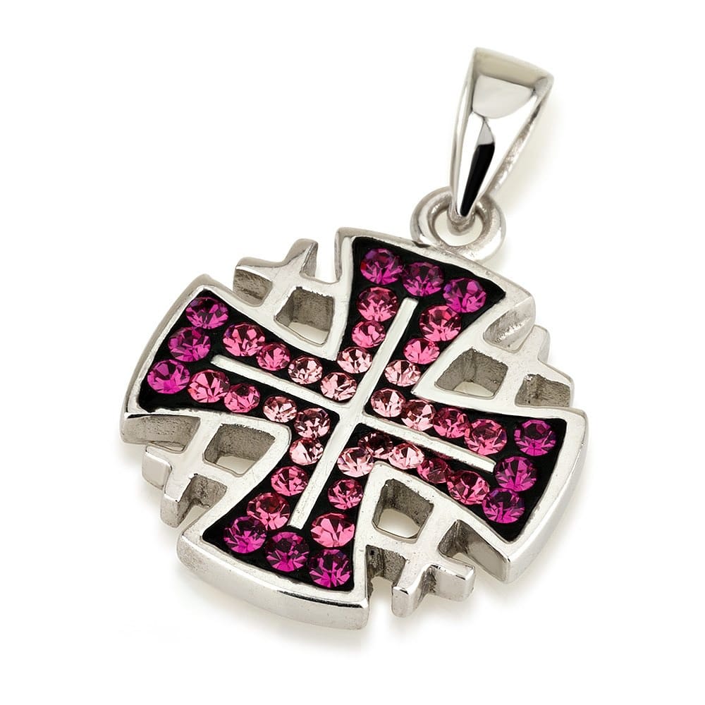 Pendentif croix de Jérusalem en argent, couleurs multiples