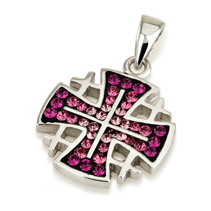 Pendentif croix de Jérusalem en argent, couleurs multiples