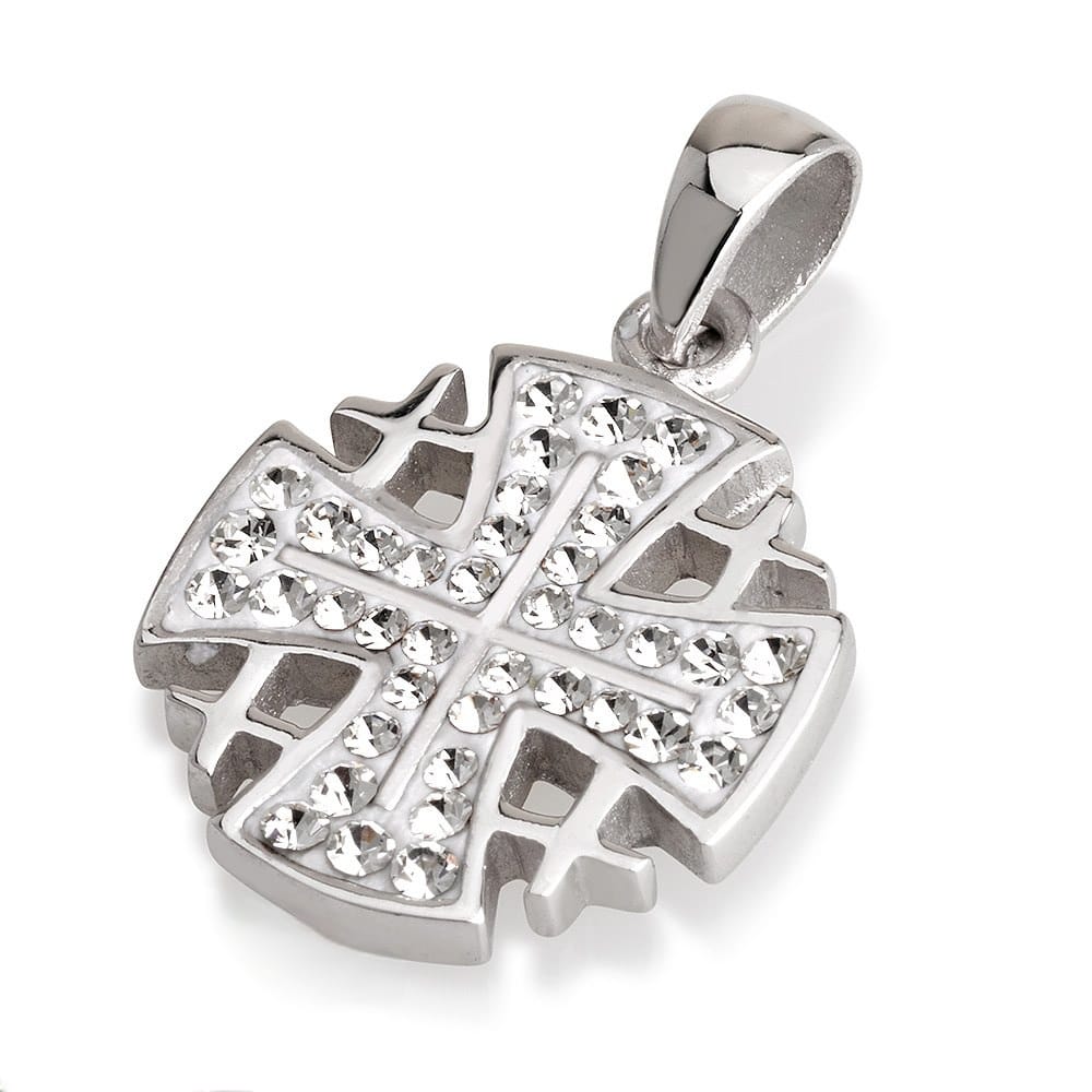 Pendentif croix de Jérusalem en argent, couleurs multiples