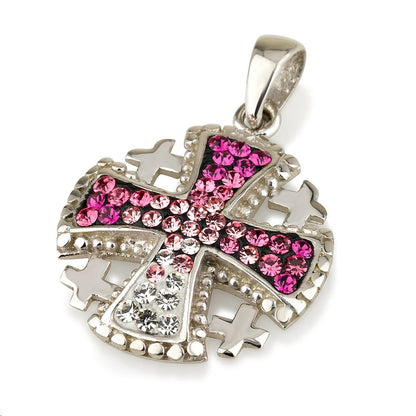 Pendentif croix de Jérusalem en argent, couleurs multiples