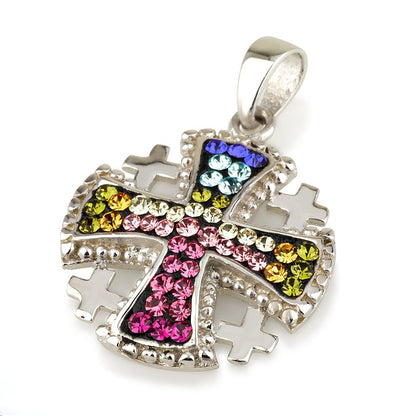 Pendentif croix de Jérusalem en argent, couleurs multiples