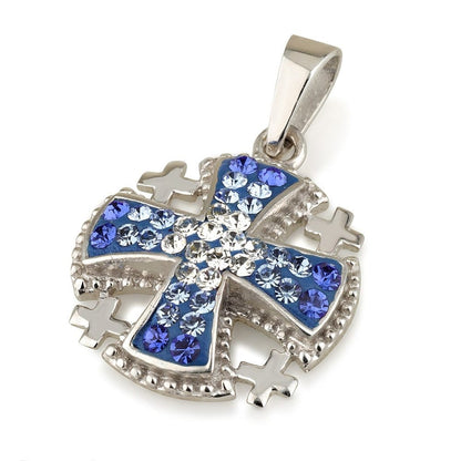 Pendentif croix de Jérusalem en argent, couleurs multiples