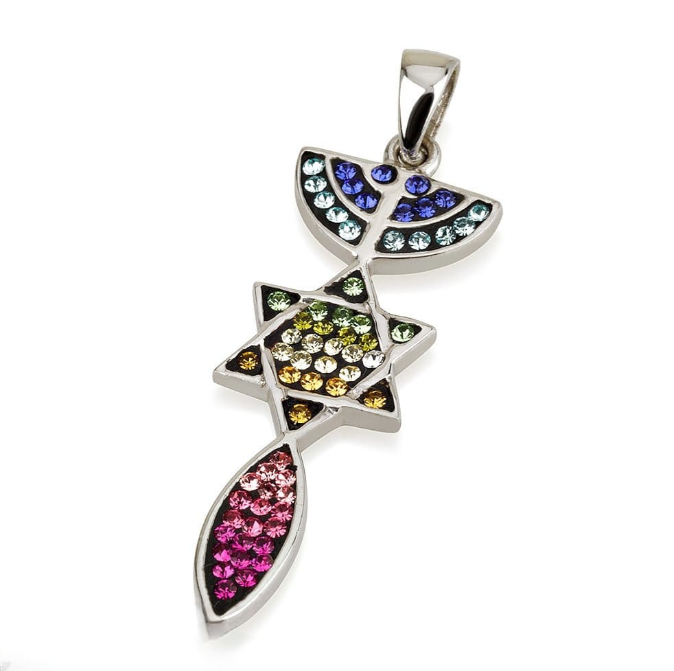 Silver Star of David & Menorah Pendant, Multiple Colours