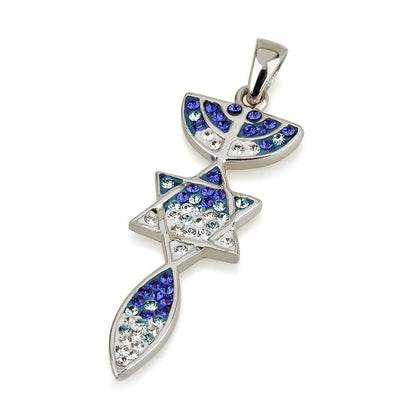 Silver Star of David & Menorah Pendant, Multiple Colours