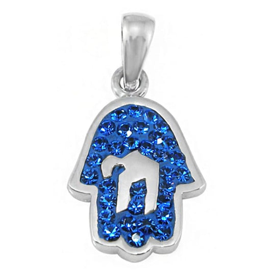 Silver Hand of God Pendant, Blue