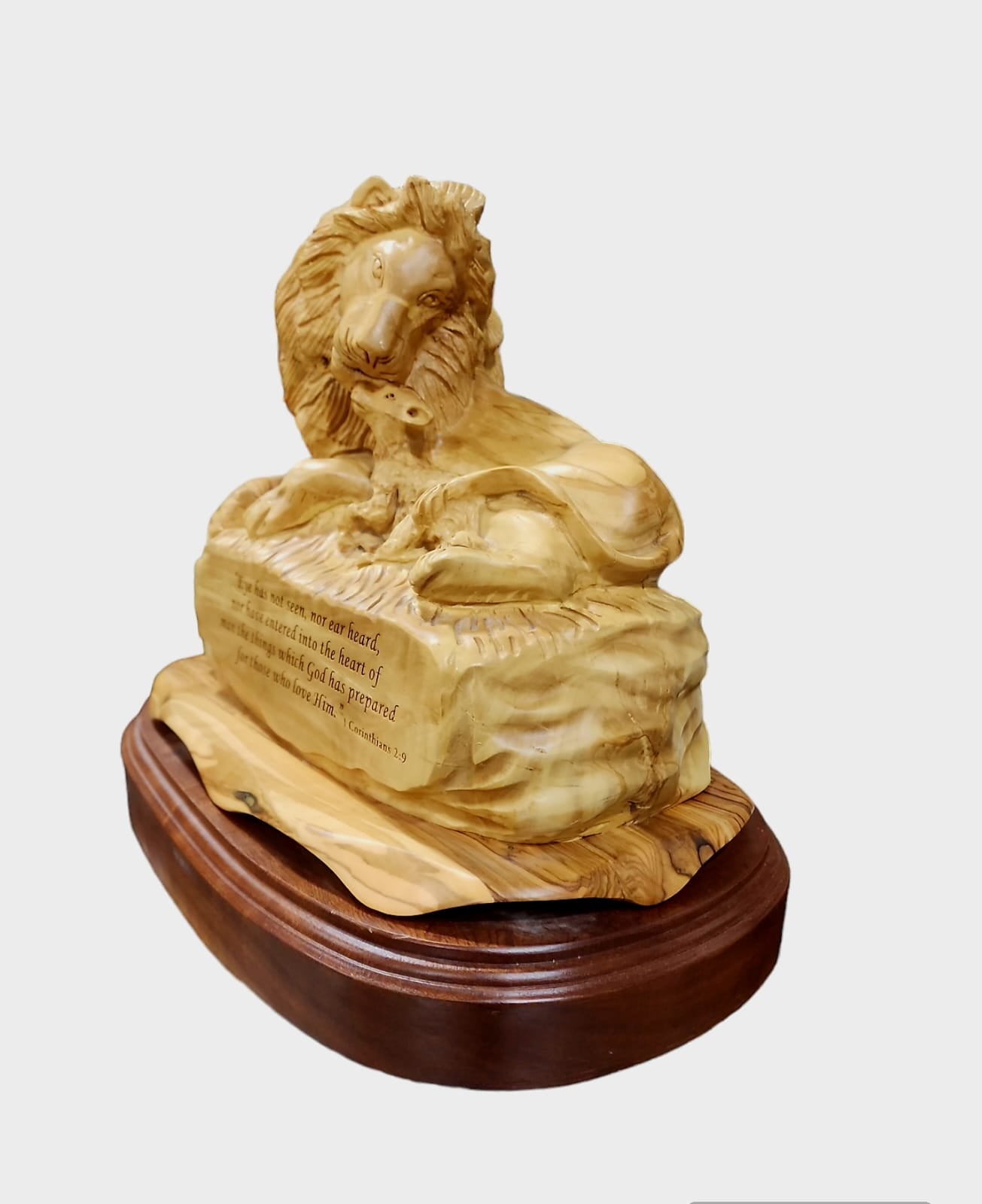 Lion With Quote Olive Wood Statue