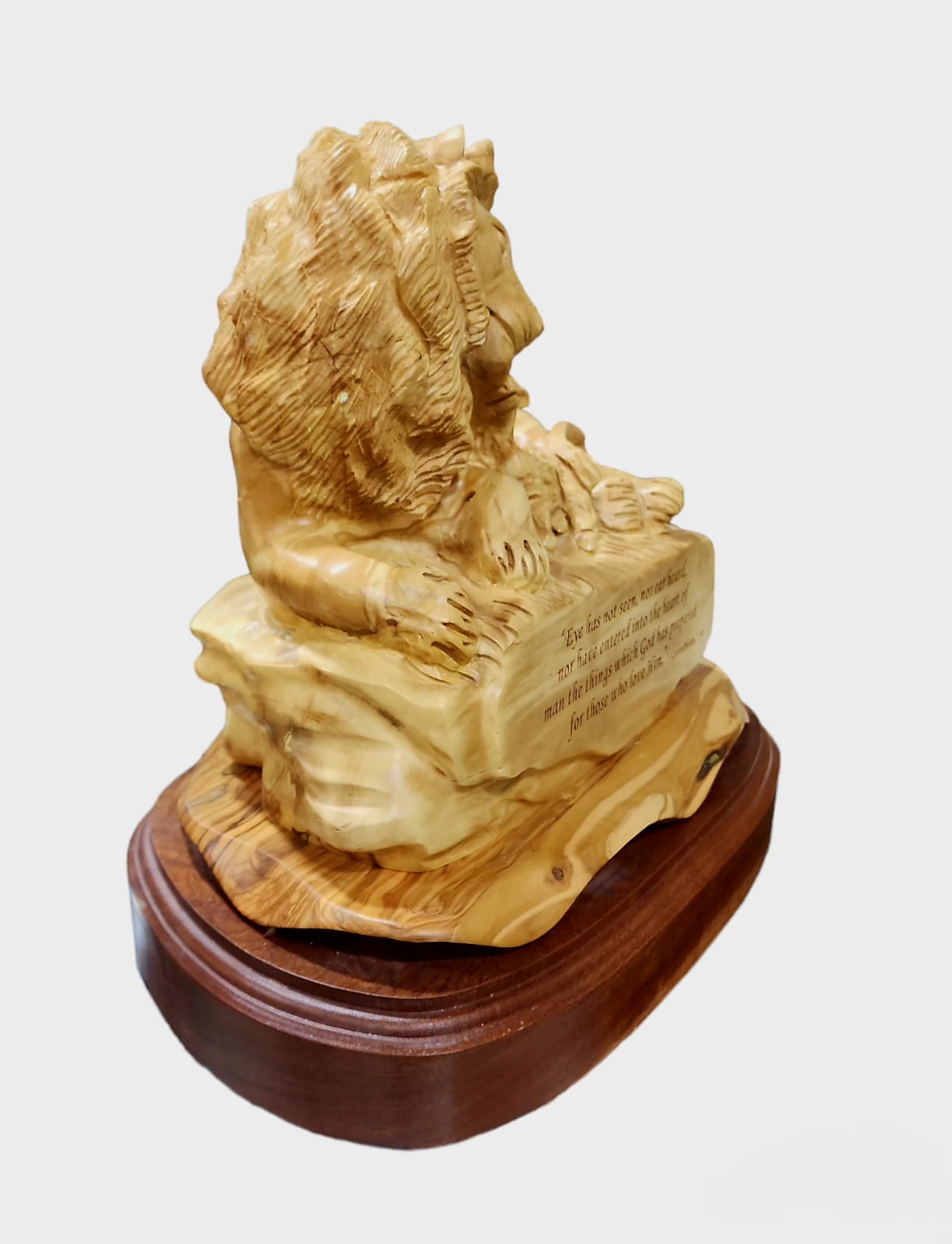 Lion With Quote Olive Wood Statue